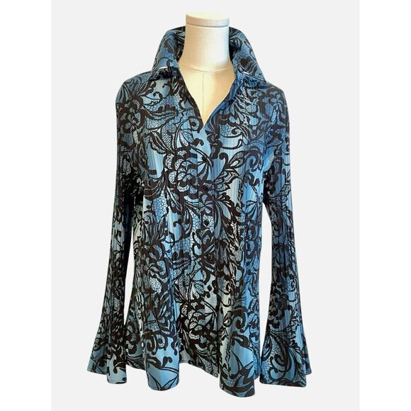 APT. 9 Shirt Womans 1X Micro Pleated 90s Dark Romantic Whimsy Flare Sleeves Y2K - Picture 1 of 10